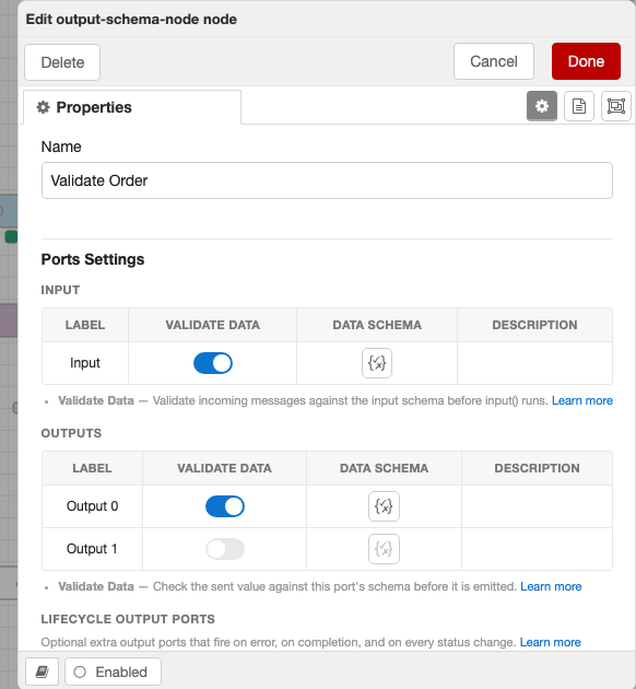 Editor: configuring input and output validation schemas